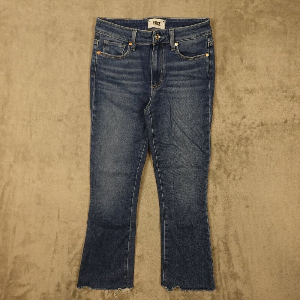 Paige Jeans Colette Crop Flare Jean Women’s Size 26 Raw Hem Blue Denim
